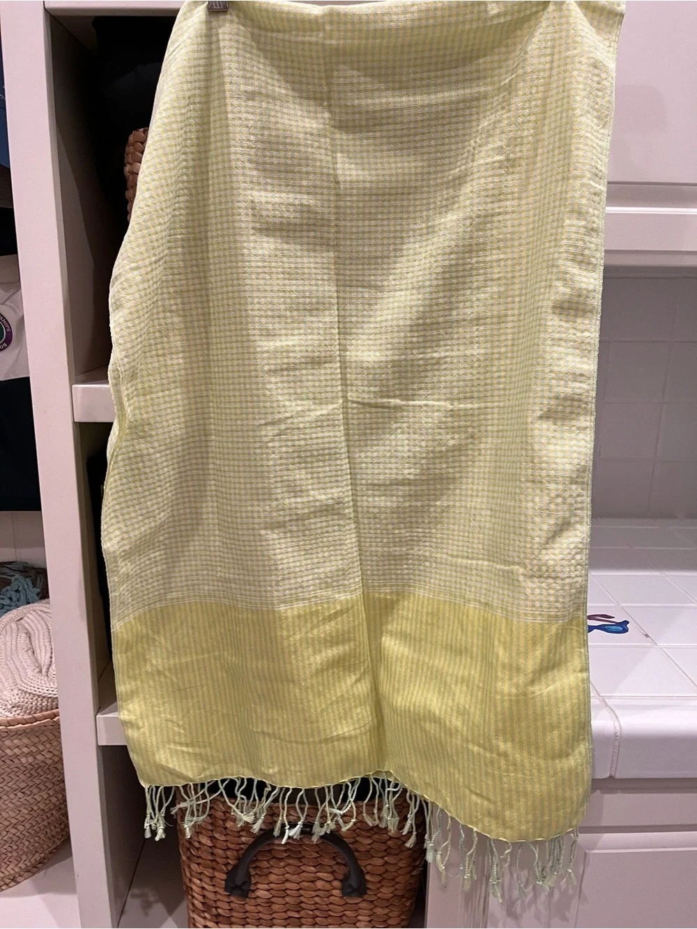 Unbranded Light Yellow Waffle-Texture Panel with Fringe